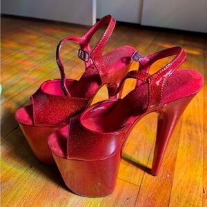 Pleaser Pole Shoe Flamingo 809GP Red Glitter size 8